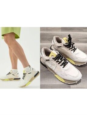 Elhann.H | NSJ358 Sustainable Multi-Texture Sneakers White/Beige/Neon Yellow